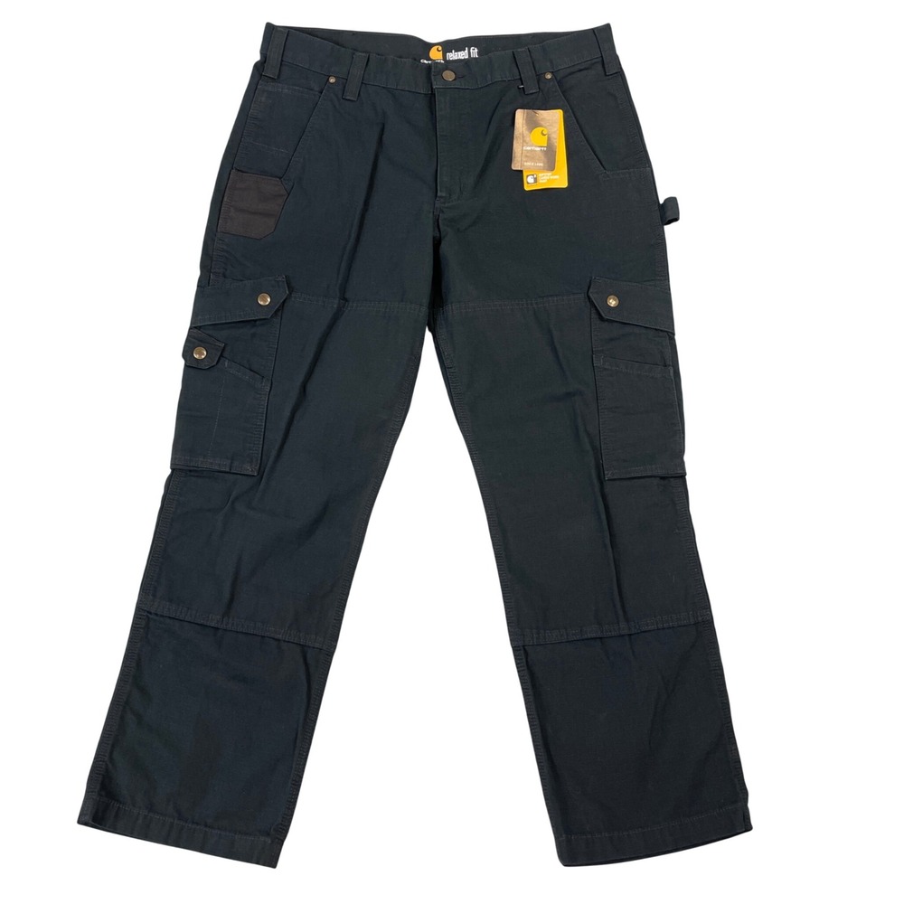 Carhartt Cargo Work Pants Mens 36x30 Black B342 Double Knee Relaxed Ripstop NWT